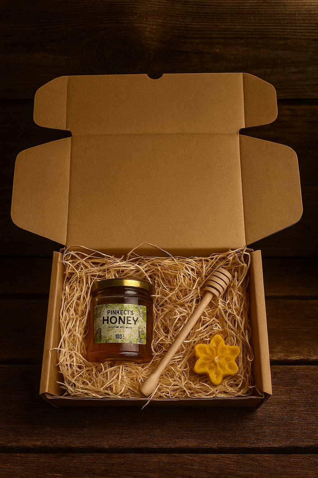 Honey (227g) and Snowflake Beeswax Candle Gift Set